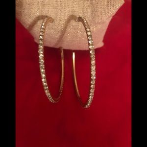 Rhinestone Hoop Earrings Golden Enlay